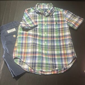 Ralph Lauren Plaid Short Sleeve Shirt and Navy R.L Shorts Paired